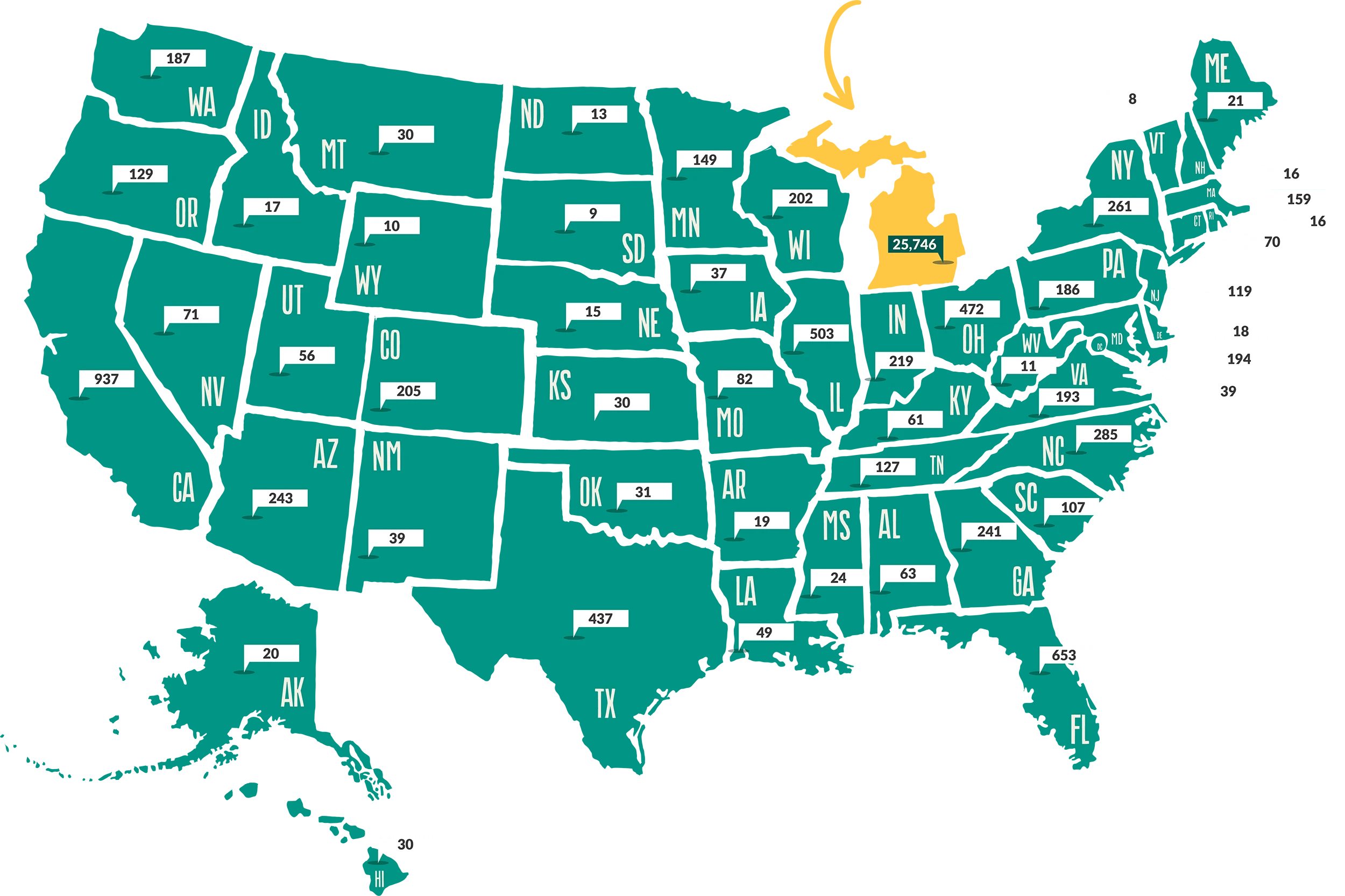 A map of the United States